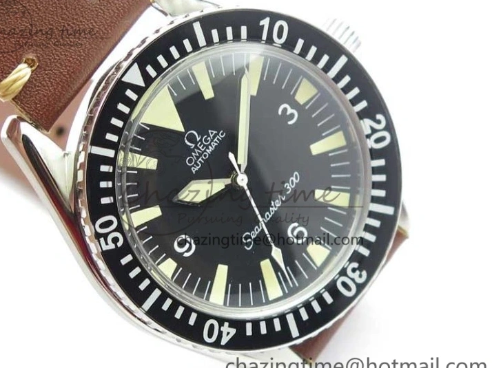 0225 Vintage Seamaster 300 No Date SS B12 Black Dial On Brown Leather Strap A2836 (Free Nylon Strap) Comfortable 7912
